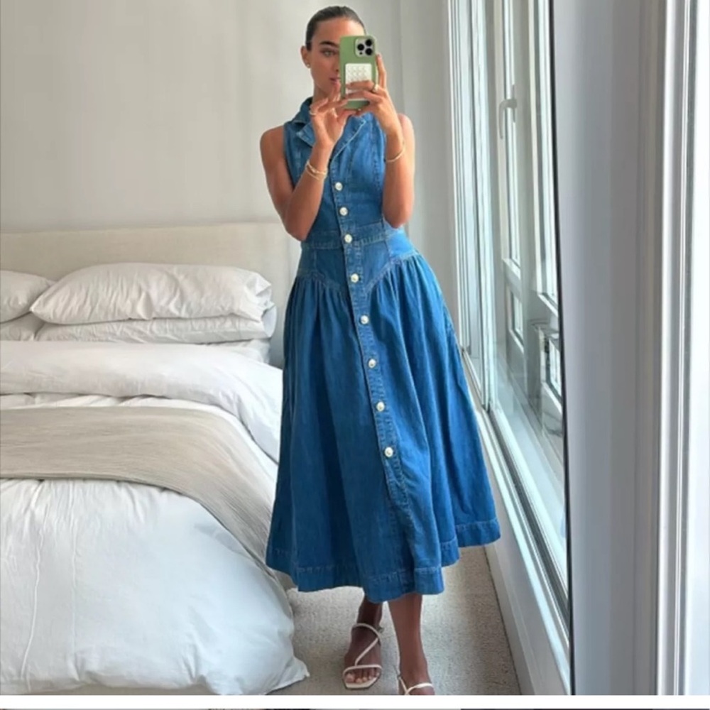REFORMATION Ellison Denim Midi Dress 6